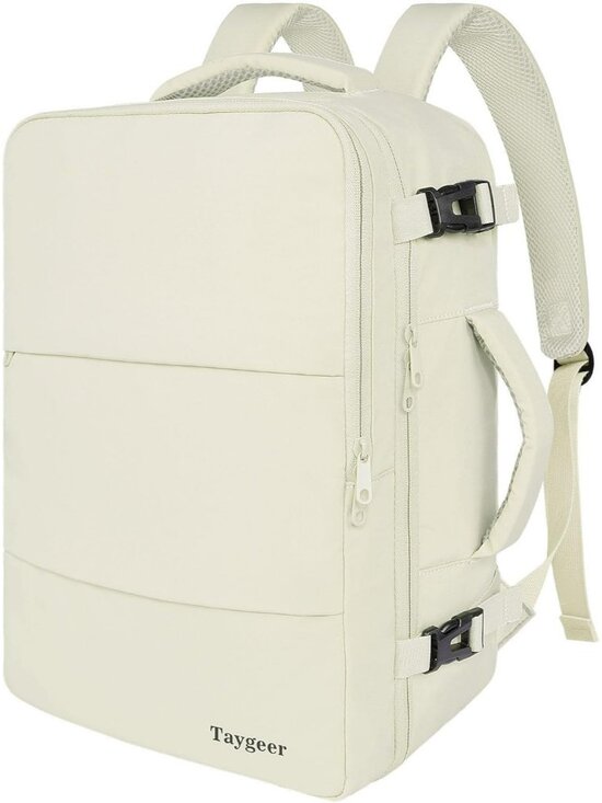 Women\'s Creambeige 15.6inch Laptop Mochila Flight Approved Daypack with Pocket